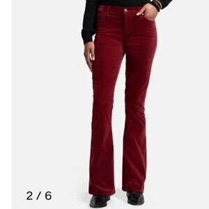 7 For All Mankind Classic Flare High Waist Ali Size 28 Red Garnet Velvet Jeans